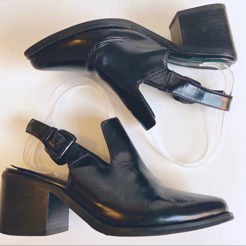 Intentionally Blank Black Leather Sling Back Shoes